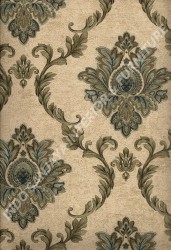 wallpaper LEVANTE:L444-19 corak Klasik / Batik (Damask) warna Hijau,Cream