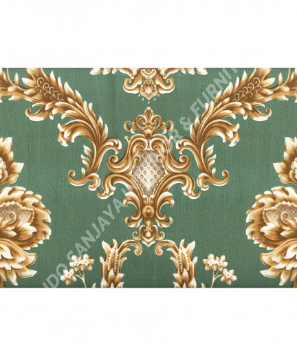 wallpaper MADONA:MD3505 corak Klasik / Batik (Damask) warna Hijau ,Cream